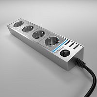 Удлинитель с заземлением Werkel 4-м+3USB тип А 1,7м 16А 3500Вт серебряный/серебряный рифленый картинка 